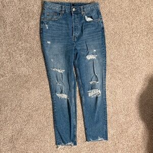 H&M Divided Button Fly Distressed Straight Jeans